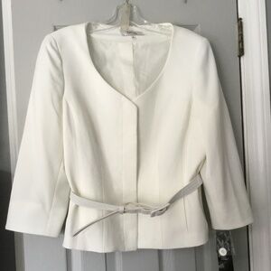 LE SUIT Winter White two piece belted suit jacket and midi skirt suit size 8 NWT